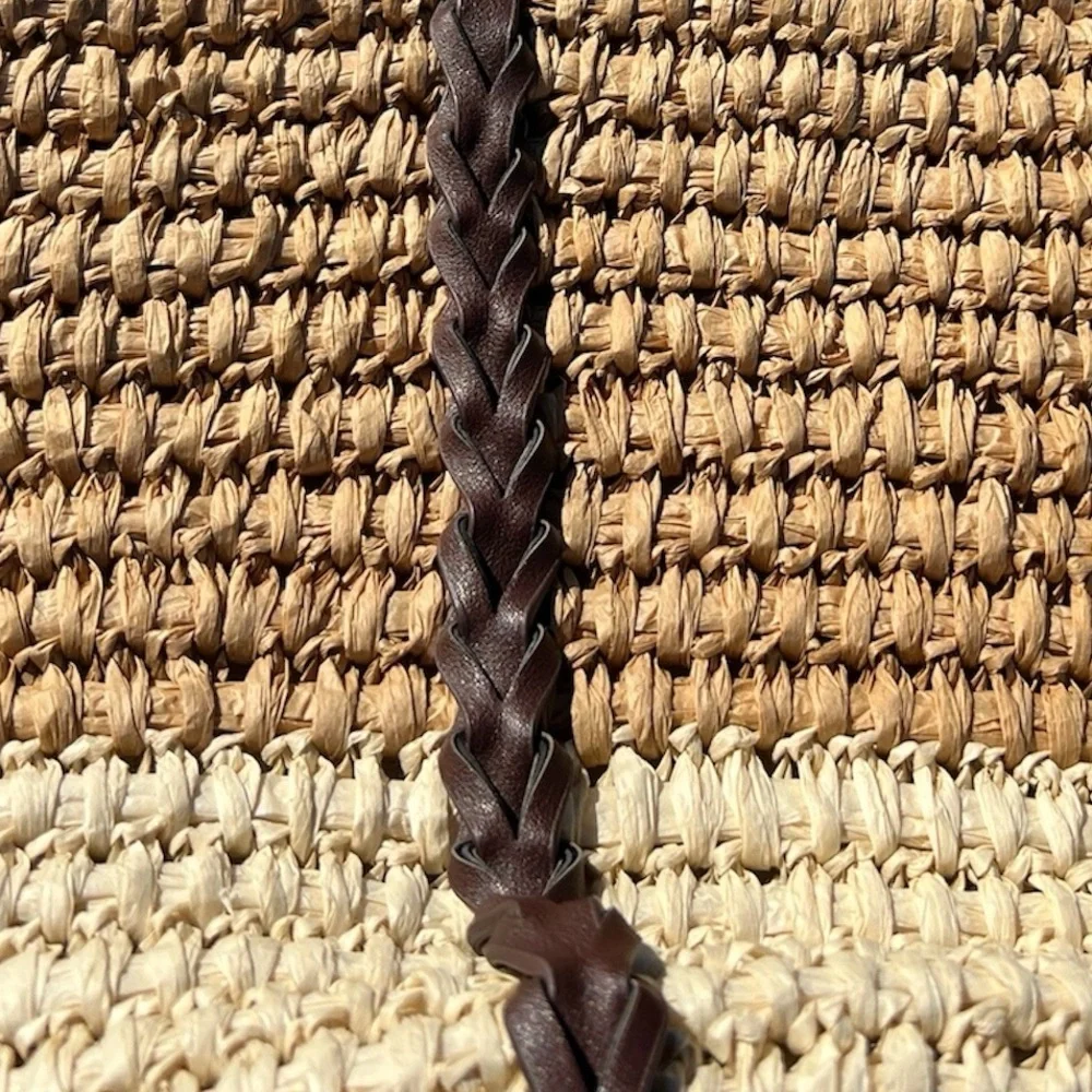 BTB Los Angeles Classic Banded Woven Tote Bag Braided Leather Straps::Vacay Vibe